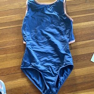Dusty blue Mariia leotard with peach trim